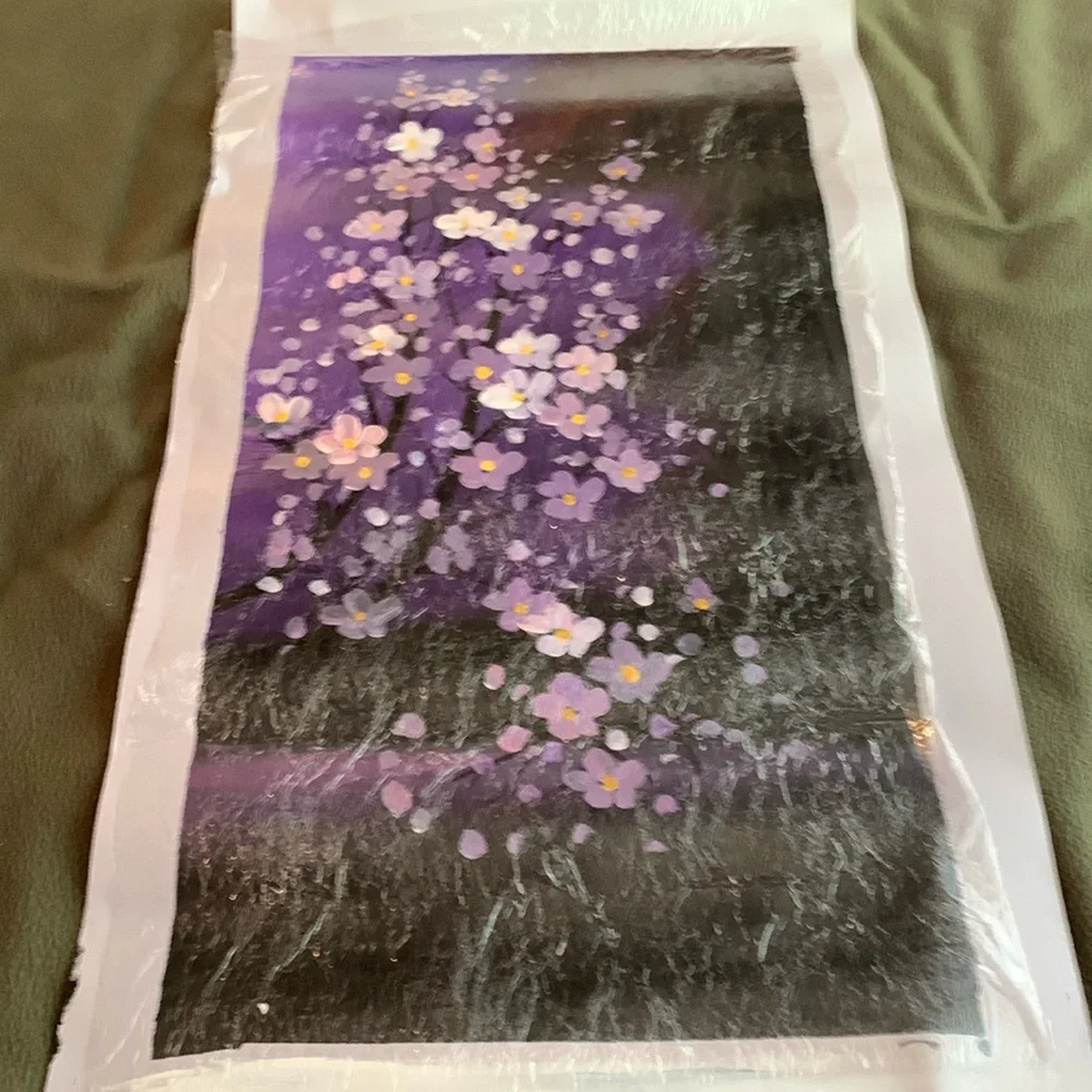 Gorgeous purple flowering tree original oil painting. Approx 14 1/4” x 28” - Picture 1 of 4